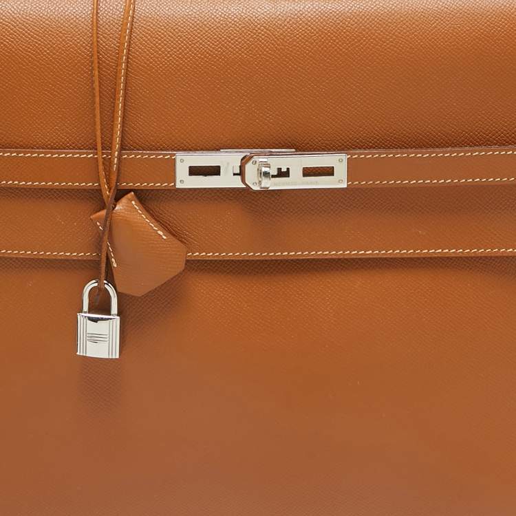 Pre Owned Hermes Gold Epsom Leather Kelly Depeche 38 Briefcase