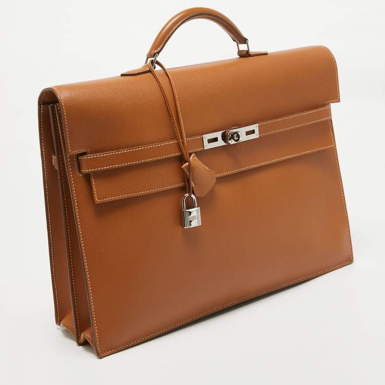 Pre Owned Hermes Gold Epsom Leather Kelly Depeche 38 Briefcase