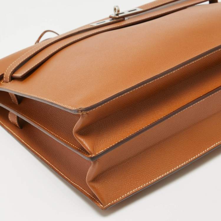 Pre Owned Hermes Gold Epsom Leather Kelly Depeche 38 Briefcase