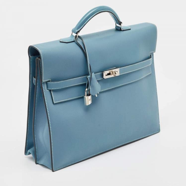 Pre Owned Hermes Blue Jean Epsom Leather Kelly Depeches 34 Briefcase