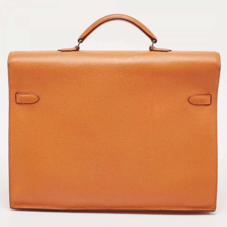 Pre Owned Hermes Orange Epsom Leather Kelly Depeches 38 Briefcase