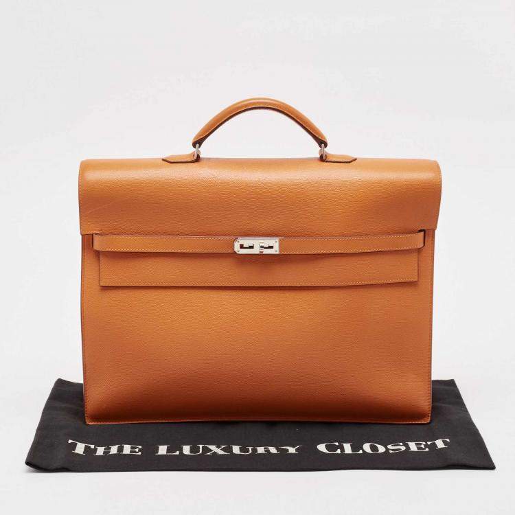 Pre Owned Hermes Orange Epsom Leather Kelly Depeches 38 Briefcase