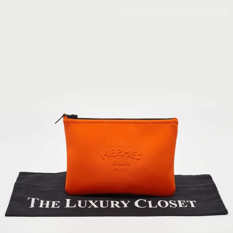 Pre Owned Hermes Neon Orange Neoprene Small Neobain Pouch