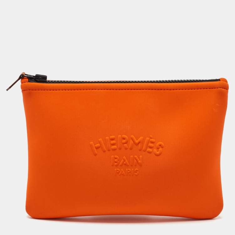 Pre Owned Hermes Neon Orange Neoprene Small Neobain Pouch