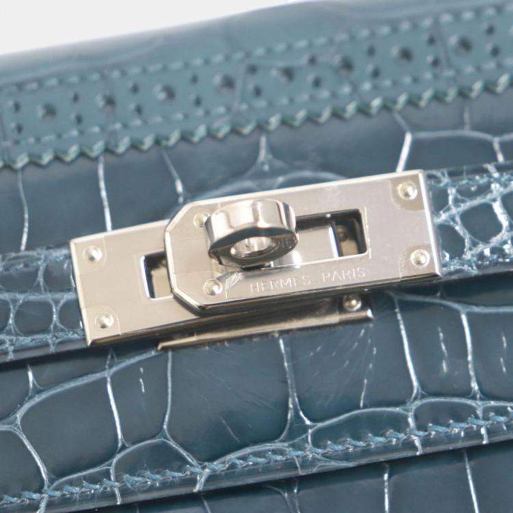 Pre Owned Hermes Kelly Wallet Alligator Crocodile Green Leather