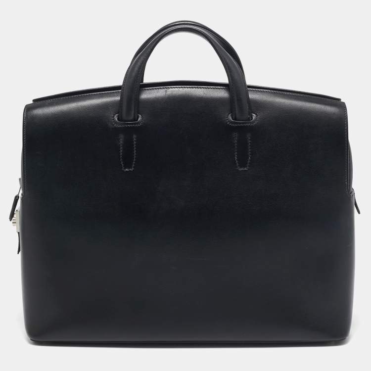 Pre Owned Hermes Noir Evergrain Leather Cityhall 38 Briefcase