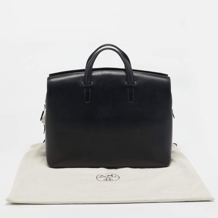 Pre Owned Hermes Noir Evergrain Leather Cityhall 38 Briefcase