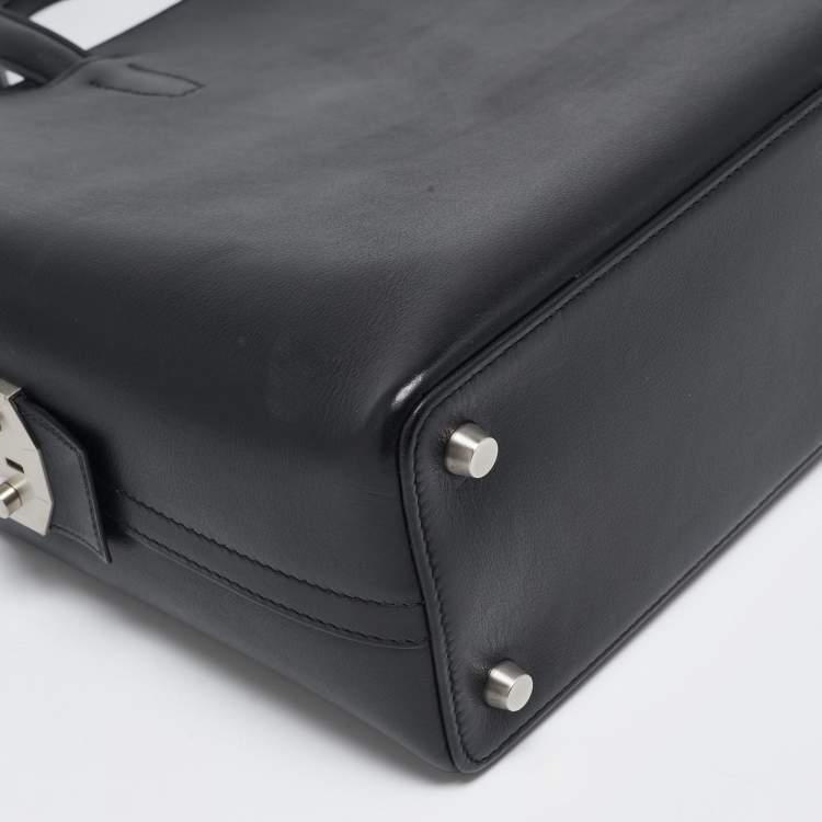 Pre Owned Hermes Noir Evergrain Leather Cityhall 38 Briefcase