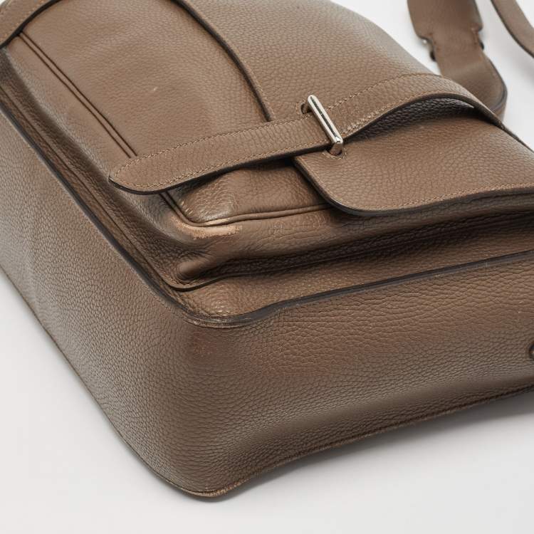 Pre Owned Hermes Taupe Taurillon Clemence Leather Steve Messenger Bag
