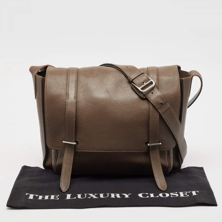 Pre Owned Hermes Taupe Taurillon Clemence Leather Steve Messenger Bag