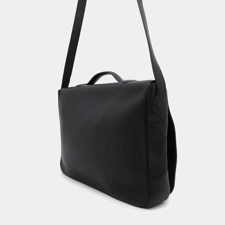 Pre Owned Hermes Black Taurillon Clemence Victoria Messenger Bag