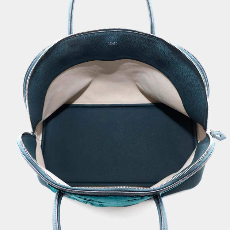 Pre Owned Hermes Bolide 1923 45 Chimeres Dragon Vert Shipley Togo Leather Velvet Tote Bag