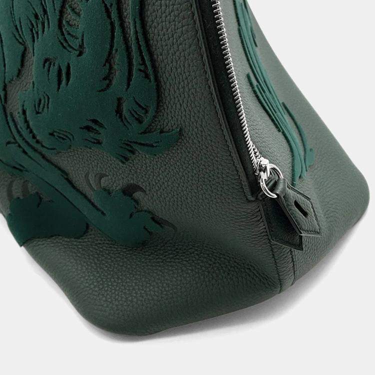 Pre Owned Hermes Bolide 1923 45 Chimeres Dragon Vert Shipley Togo Leather Velvet Tote Bag