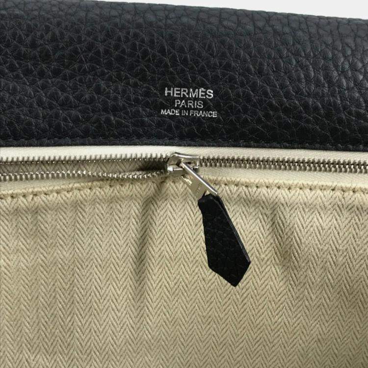 Pre Owned Hermes Sac Alfred 35 Black Taurillon Clemence Leather Messenger Bag
