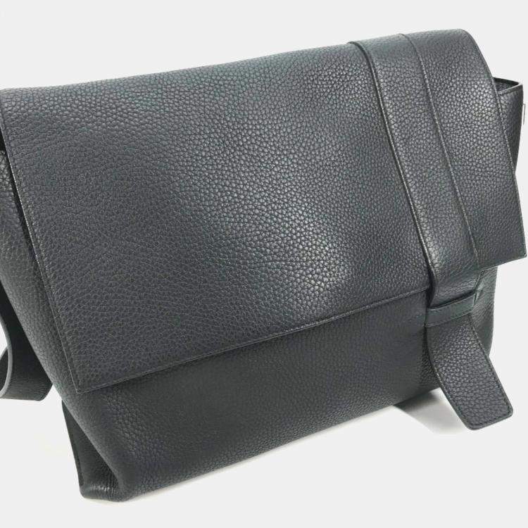 Pre Owned Hermes Sac Alfred 35 Black Taurillon Clemence Leather Messenger Bag