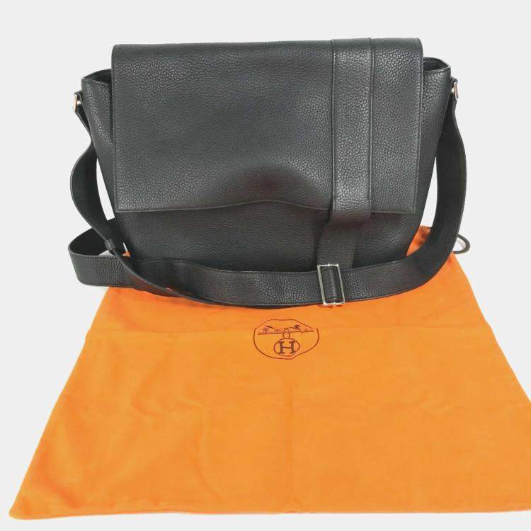 Pre Owned Hermes Sac Alfred 35 Black Taurillon Clemence Leather Messenger Bag