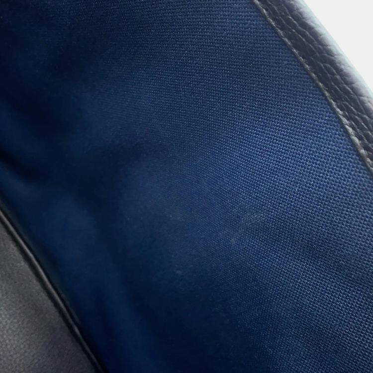Pre Owned Hermes Pursangle Marine/Vert Vertigo Taurillon Clemence Leather , Wool and Canvas Tote Bag