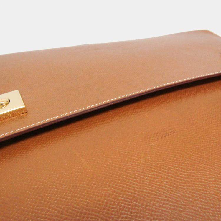 Pre Owned Hermes Danube 38 Brown Courchevel Leather Briefcase Handbag 