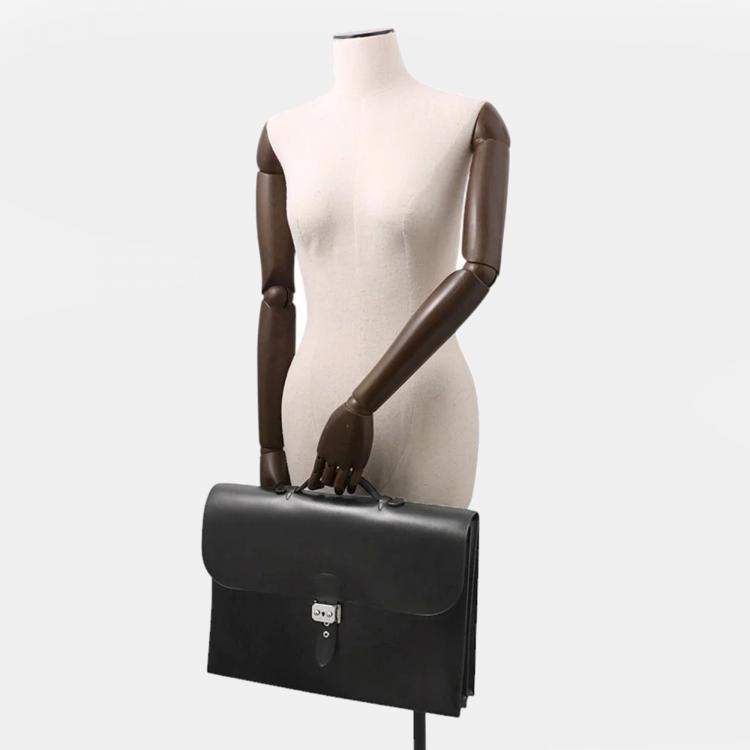 Pre Owned Hermes Sac A Depeches Black Box Calf Leather Size 41