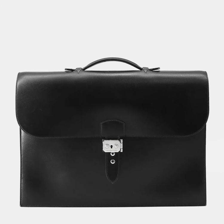 Pre Owned Hermes Sac A Depeches Black Box Calf Leather Size 41