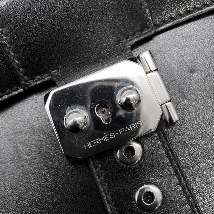 Pre Owned Hermes Sac A Depeches Black Box Calf Leather Size 41