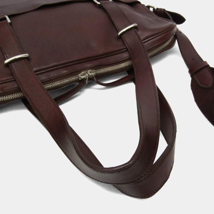 Pre Owned Hermes 2-Way Business Bag Leather Briefcase Shoulder Bag Brown