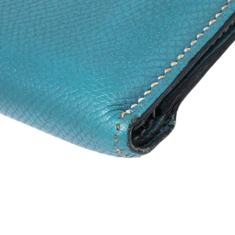 Pre Owned Hermes Light Blue Leather Bifold Compact Wallet
