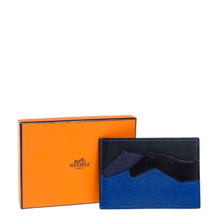 مملوكة مسبقًا Hermés Blue Leather Les Petits Chevaux Card Holder
