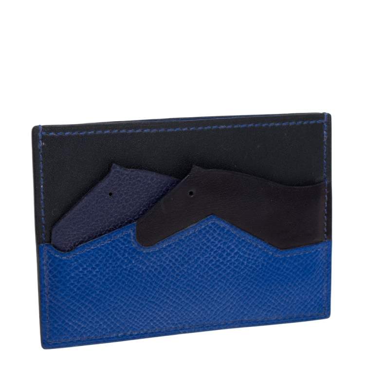 مملوكة مسبقًا Hermés Blue Leather Les Petits Chevaux Card Holder
