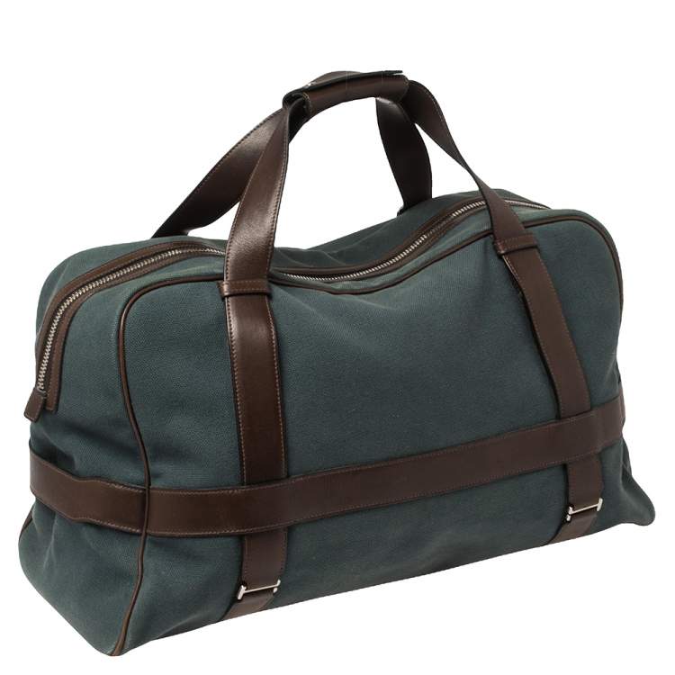 Pre Owned Hermes Blue/Brown Canvas and Leather Medium Arion Bag