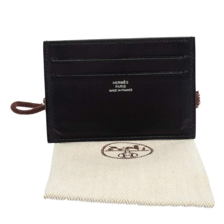 Pre Owned Hermés Noir Swift Leather Citizen Twill Card Holder