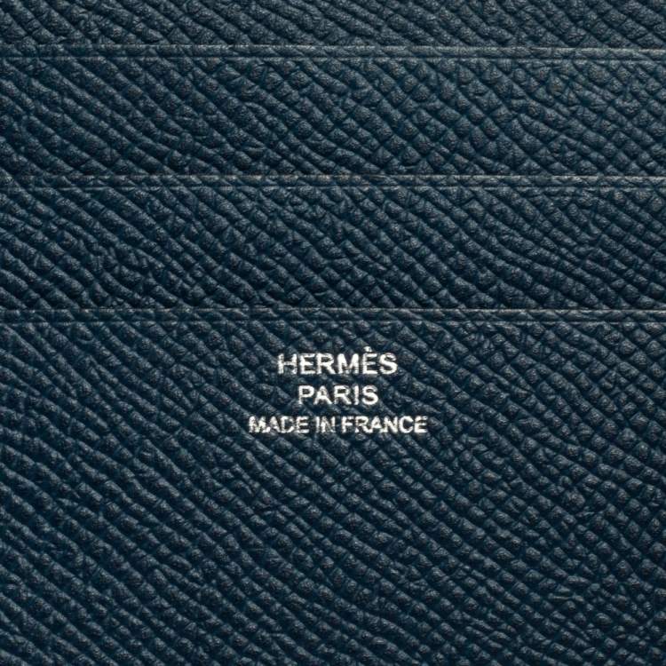 Pre Owned Hermes Blue Thalassa Epsom Leather Poker Compact Wallet