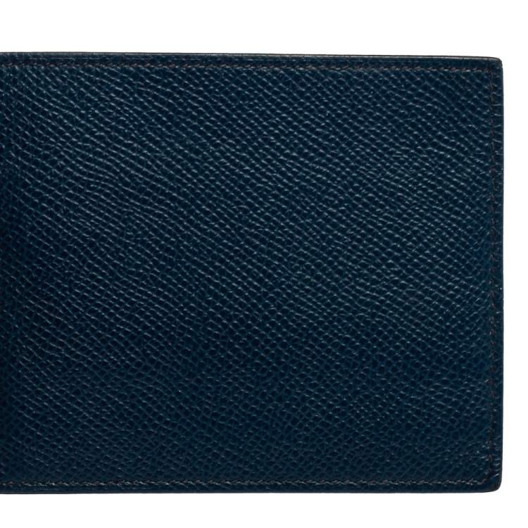 Pre Owned Hermes Blue Thalassa Epsom Leather Poker Compact Wallet