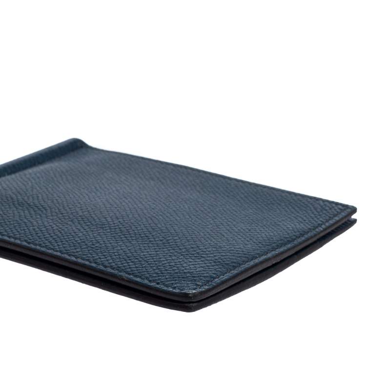 Pre Owned Hermes Blue Thalassa Epsom Leather Poker Compact Wallet
