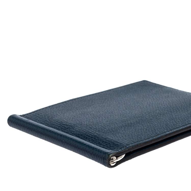 Pre Owned Hermes Blue Thalassa Epsom Leather Poker Compact Wallet
