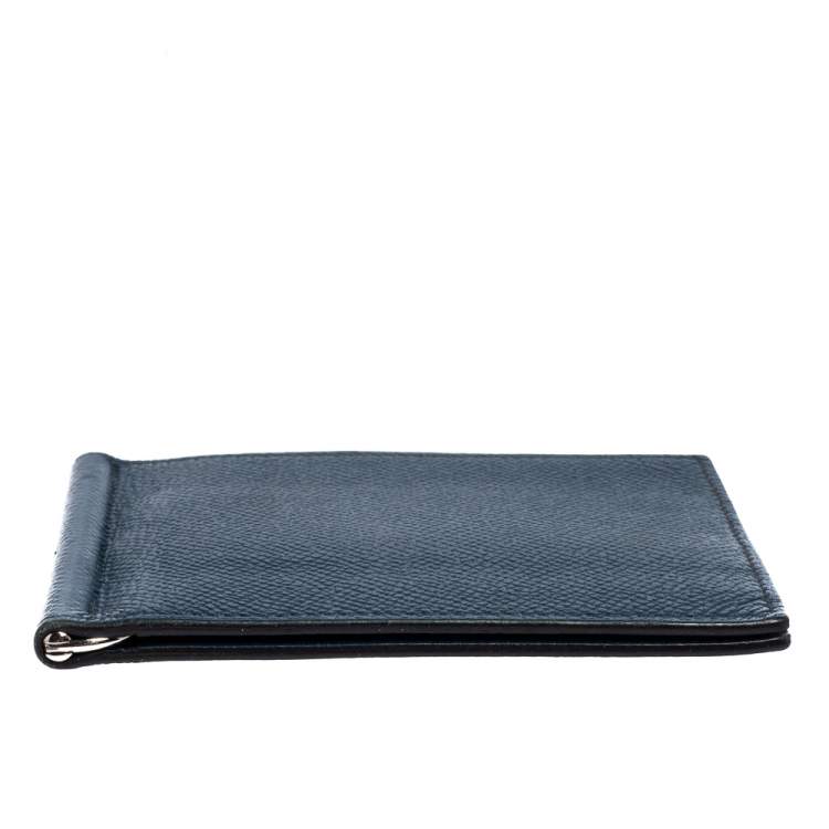 Pre Owned Hermes Blue Thalassa Epsom Leather Poker Compact Wallet
