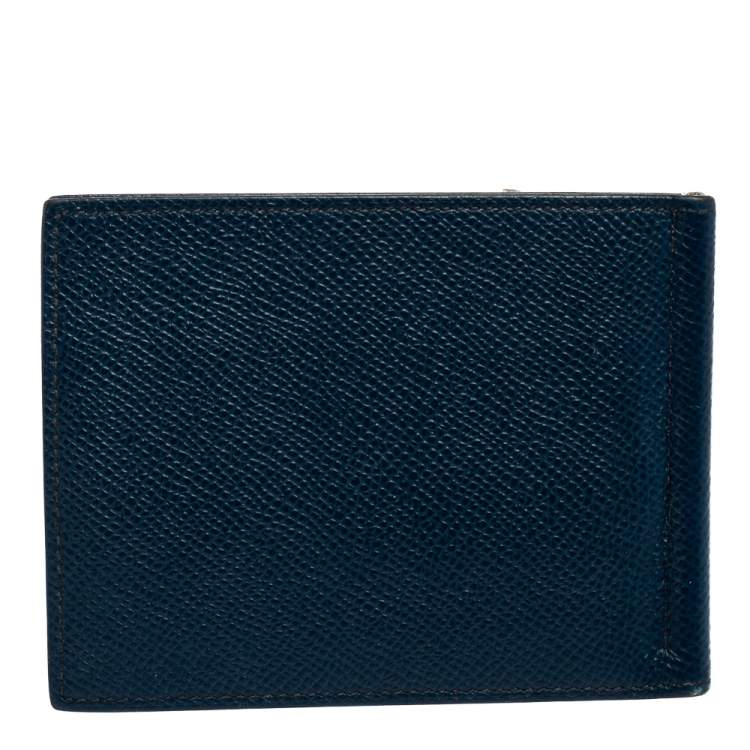 Pre Owned Hermes Blue Thalassa Epsom Leather Poker Compact Wallet