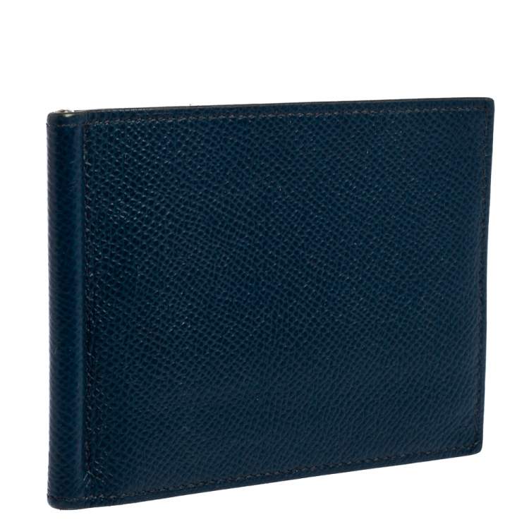 Pre Owned Hermes Blue Thalassa Epsom Leather Poker Compact Wallet
