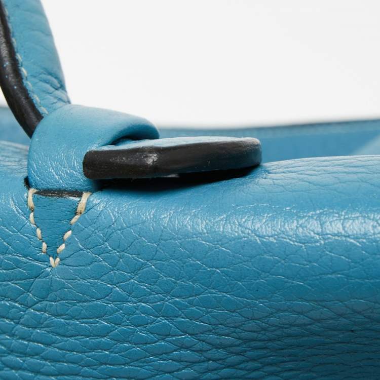 Pre Owned Hermes Bleu Jean Clemence Leather Sac a Depeches 38 Briefcase