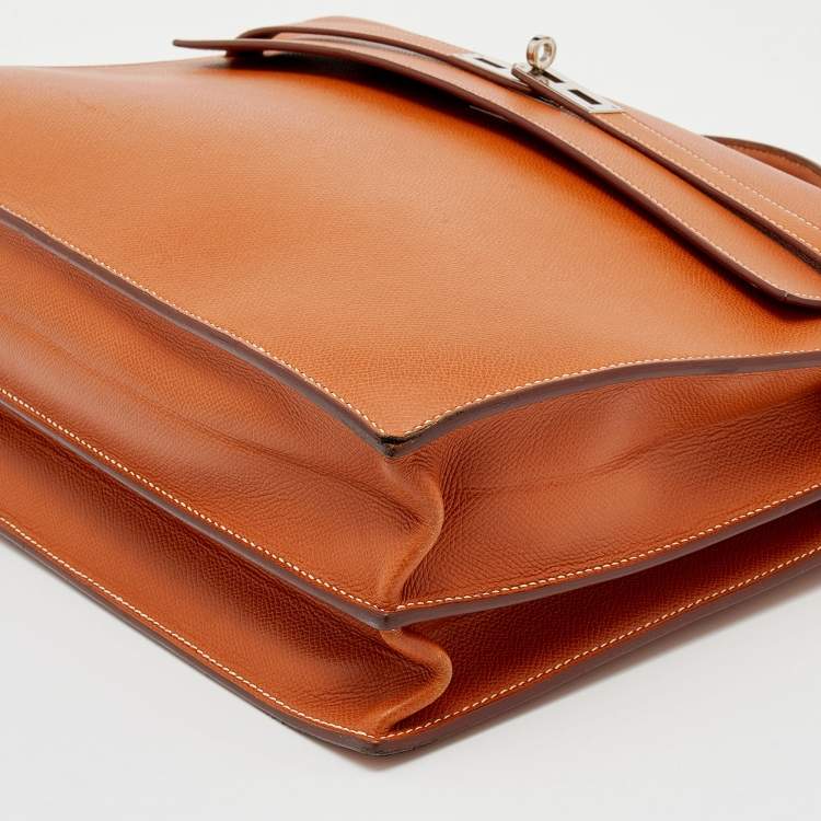 Pre Owned Hermes Gold Courchevel Leather Kelly Depeche Briefcase 38 Bag