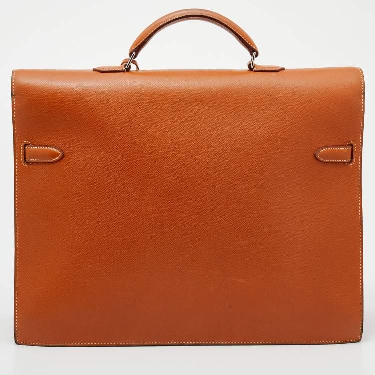 Pre Owned Hermes Gold Courchevel Leather Kelly Depeche Briefcase 38 Bag