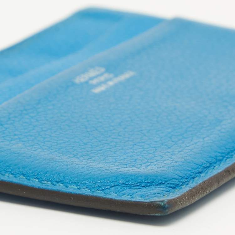 Pre Owned Hermes Blue Izmir Evercolor Leather Citizen Twill Card Holder