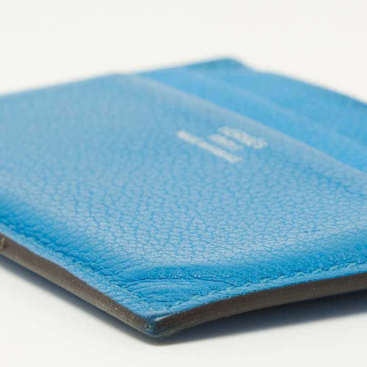 Pre Owned Hermes Blue Izmir Evercolor Leather Citizen Twill Card Holder