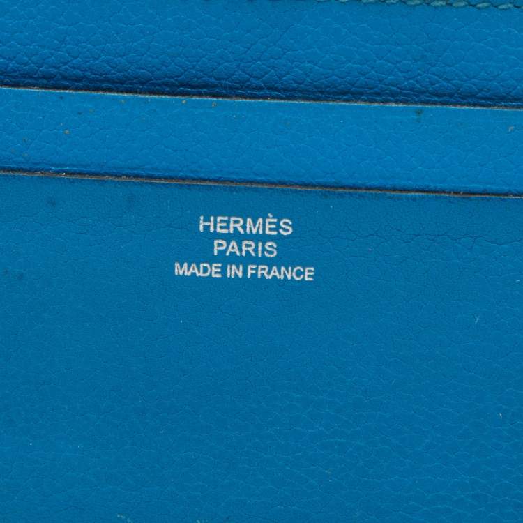 Pre Owned Hermes Blue Izmir Evercolor Leather Citizen Twill Card Holder