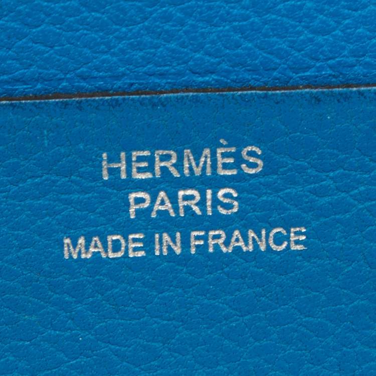 Pre Owned Hermes Blue Izmir Evercolor Leather Citizen Twill Card Holder