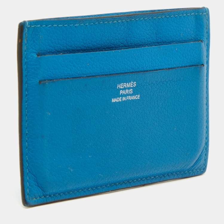 Pre Owned Hermes Blue Izmir Evercolor Leather Citizen Twill Card Holder