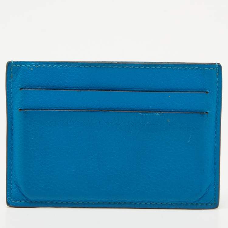 Pre Owned Hermes Blue Izmir Evercolor Leather Citizen Twill Card Holder