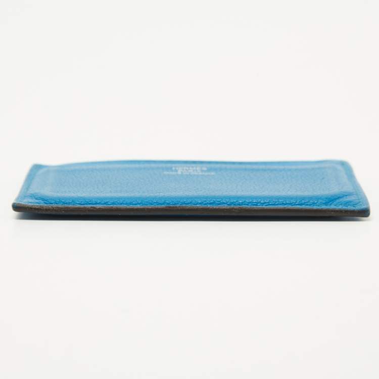 Pre Owned Hermes Blue Izmir Evercolor Leather Citizen Twill Card Holder