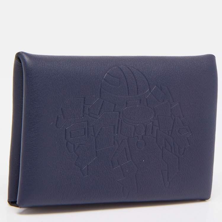 Pre Owned Hermes Blue Indigo Swift Leather Robot Calvi Card Case