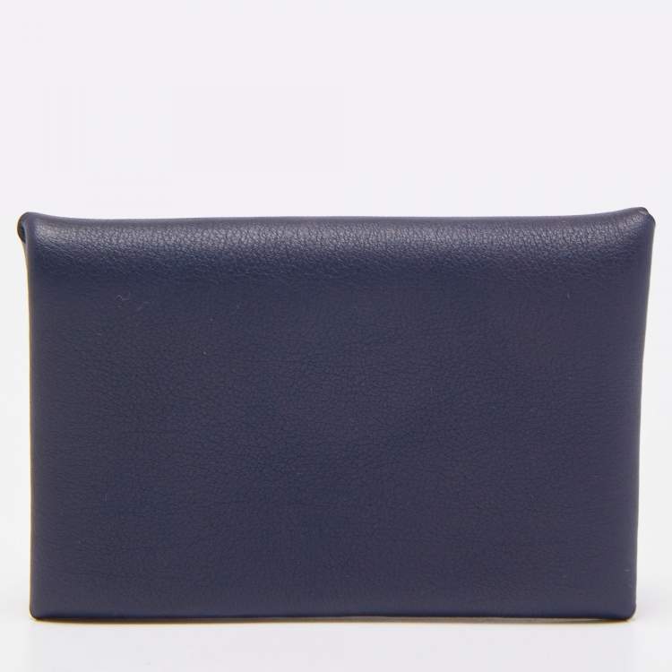 Pre Owned Hermes Blue Indigo Swift Leather Robot Calvi Card Case